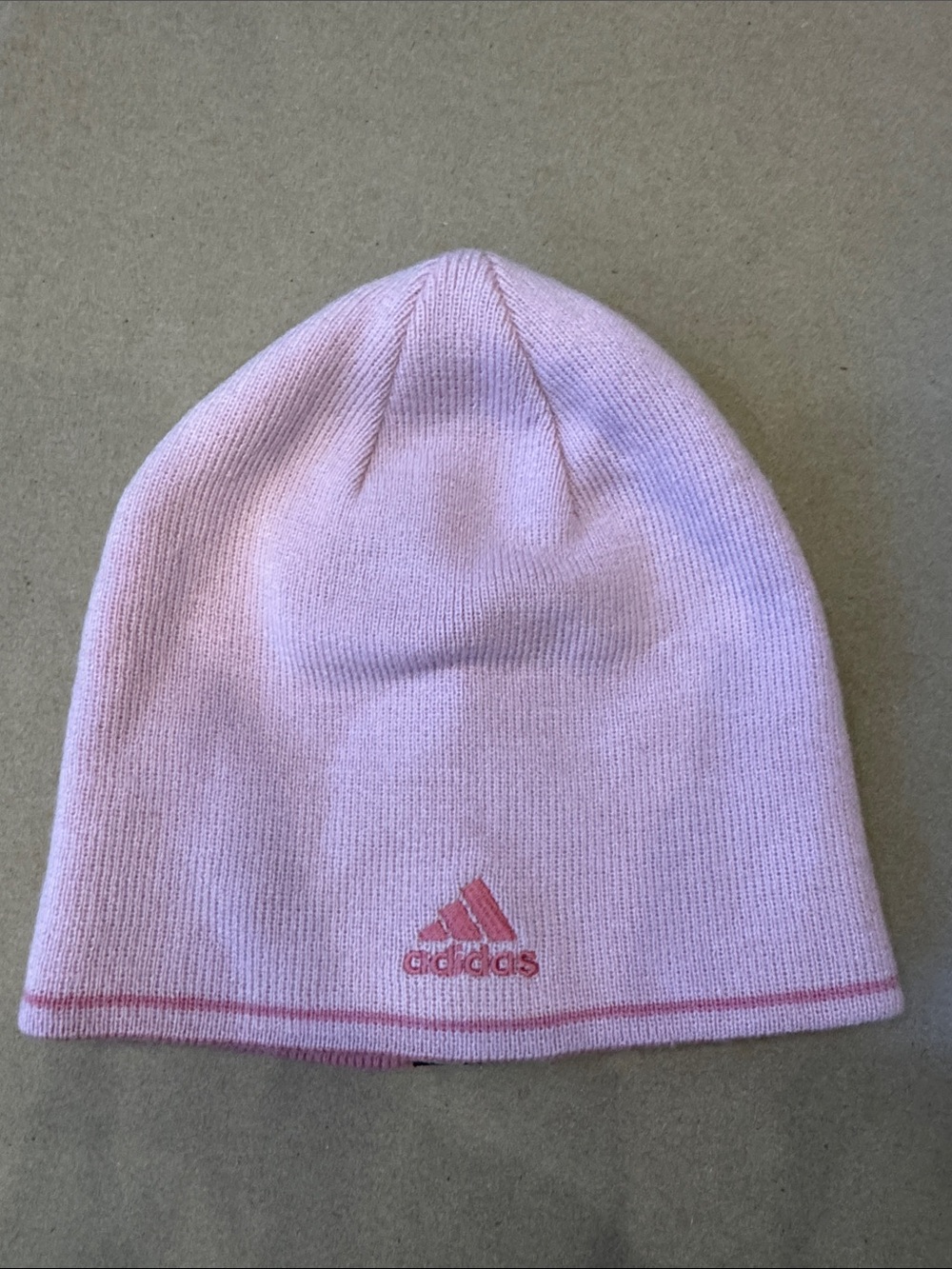adidas Women Reversible Light Pink Knit Beanie Winter Hat with Logo